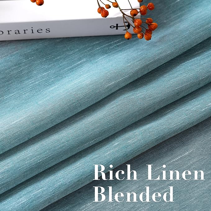 Window Treatments Linen Curtain Panels Open Weave - Natural Linen Blended Sheer Curtains with Nickel Grommet for Living Room, Privacy Assured (Turquoise, 52"W x 63"L, Set of 2)