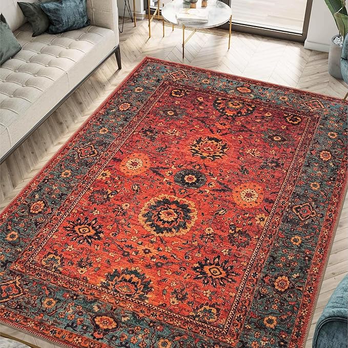 Keen Home Design 5x7 Rug - Machine Washable Area Rug with Non-Slip Backing, Ideal for Living Room, Dining Room, Bedroom - Vintage, Easy Clean, Durable, Low Pile Rug - (5' x 7')