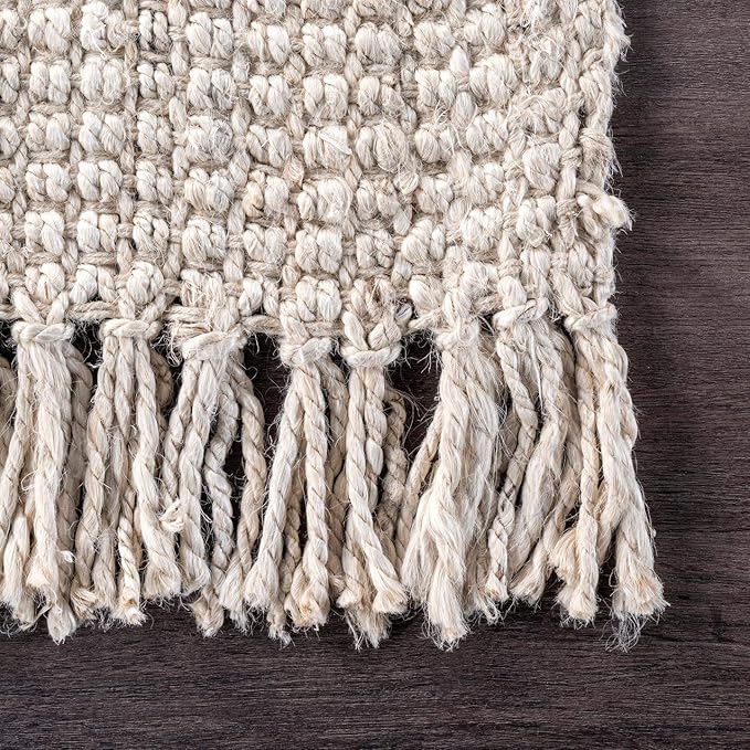 Nuloom Daniela Off-White, 9'6" x 12'6", Handmade, Jute, Tassel, Soft and Textured, High Traffic, Stain Resistant, Easy Clean, Durable Area Rug for Bedroom, Living Room, Dining Space, Foyer, Entryway