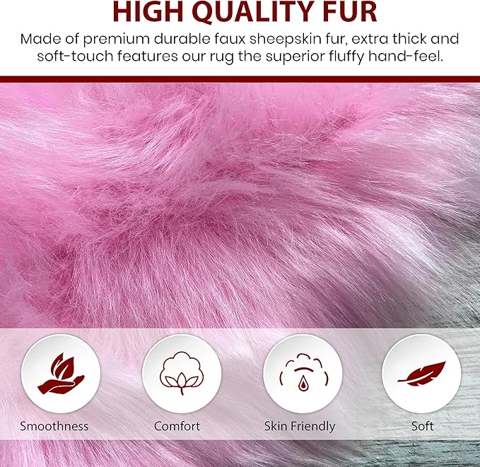 Free Shape Luxury Soft Fluffy Shag Area Rug Single 2’x3', 60x90cm - Vegan Fur Ultra Soft Indoor Carpet Nursery Rugs for Bedroom Home Decor, Pink