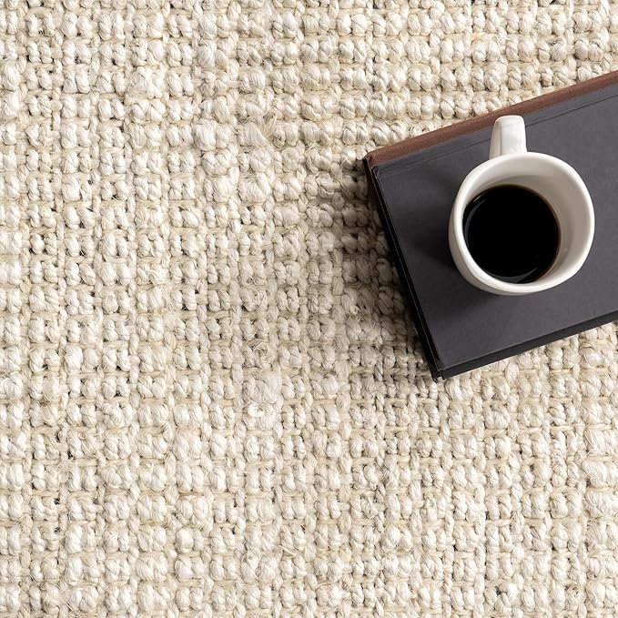 Nuloom Daniela Off-White, 4' Square, Handmade, Jute, Tassel, Soft and Textured, High Traffic, Stain Resistant, Easy Clean, Durable Area Rug for Bedroom, Living Room, Dining Space, Foyer, Entryway