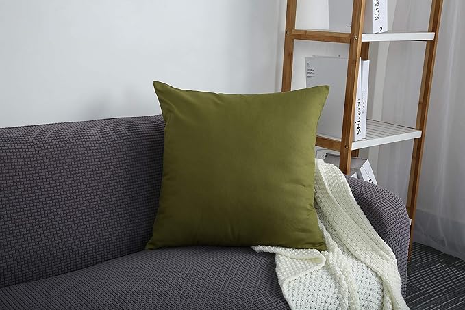 TangDepot Set of 2 Handmade Decorative Solid 100% Cotton Canvas Throw Pillow Covers/Cushion Covers, 45 Colors Available - (16"x16" 2 Pieces, Olive Green)
