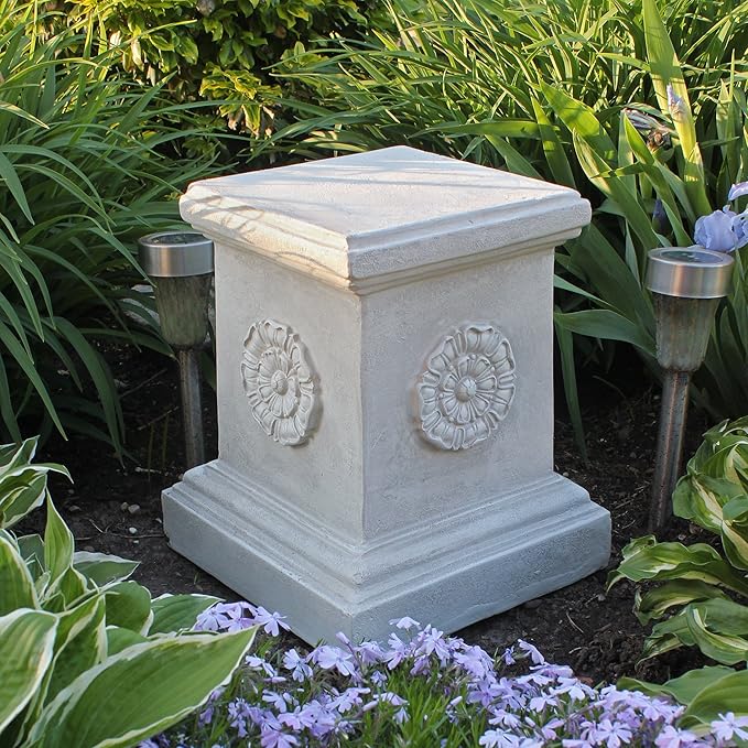 Design Toscano English Rosette Indoor/Outdoor Sculptural Garden Plinth Base Statue Riser, Large 13 Inch Tall, Cast Stone Resin, Antique Stone Finish
