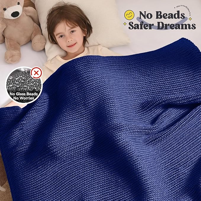 Guohaoi Knitted Weighted Blanket Kids (Blue 50"x60" 5lbs) No Beads Cooling Heavy Blanket, Home Decor Breathable Chunky Knit Throw Blanket for All-Season Use