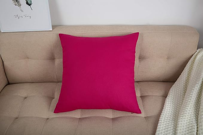 TangDepot Cotton Solid Throw Pillow Covers, 12" x 12" , Brilliant Rose, 1 Count (Pack of 1)
