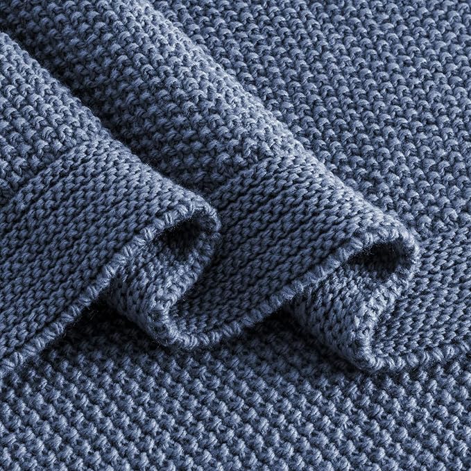 CozeCube Blue Throw Blanket for Couch, Soft Cozy Cable Knit Throw for Bed Sofa Living Room, Lightweight Warm Decorative Farmhouse Christmas Blanket, 60"x80", Dusty Blue