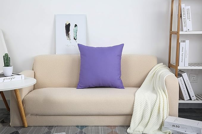 TangDepot Handmade Decorative Solid 100% Cotton Canvas Throw Pillow Covers/Pillow Shams, (12"x12", Violet)