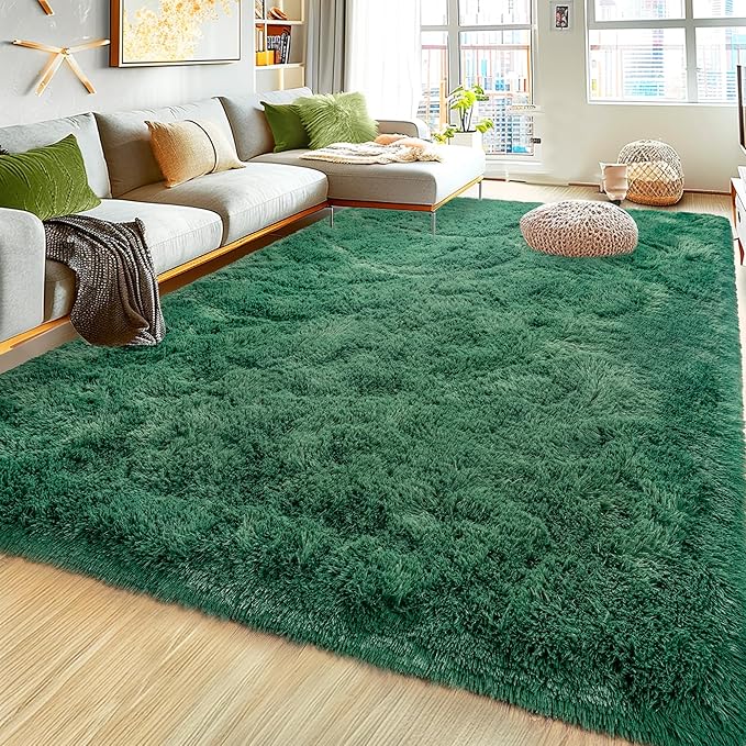 Super Fluffy Rug for Bedroom, 4x6 Shag Fuzzy Area Rug for Living Room Bedroom, Plush Soft Carpet for Girls Boys Kids, Non Slip Throw Rugs for Dorm, Modern Home Decor Aesthetic, Dark Green