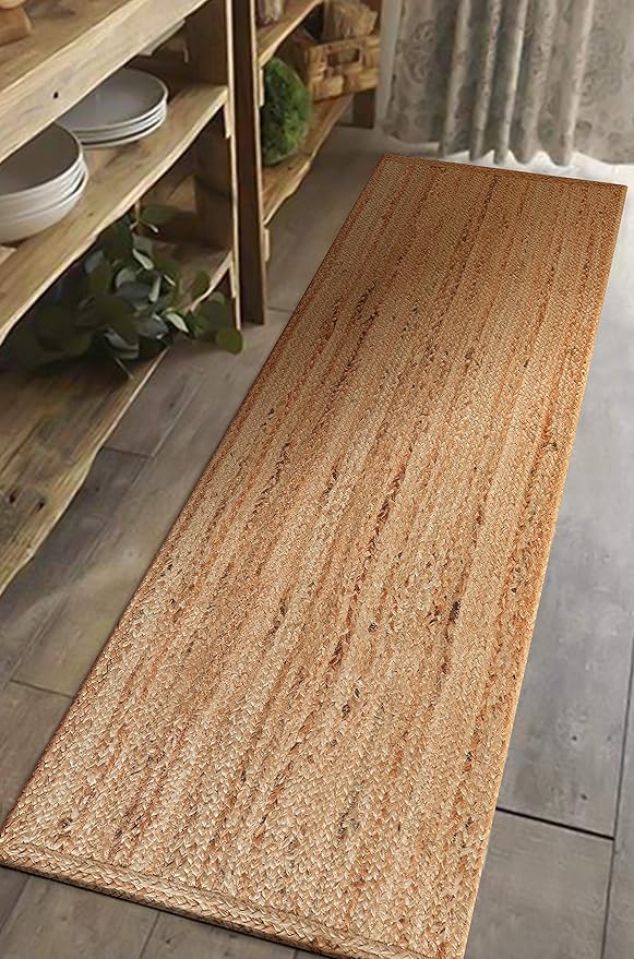 Hausattire Hand Woven Jute Braided Rug, 2'x6' – Natural, Reversible Boho Entry Area Rugs for Kitchen, Living Room I Farmhouse Indoor Outdoor Decorative Floor Rug, 24x72 Inches