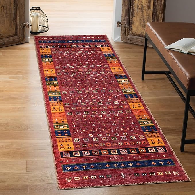 Keen Home Design 2x12 Rug - Machine Washable Runner Rug with Non-Slip Backing, Ideal for Hallway, Entryway, Kitchen, Laundry Room - Vintage, Easy Clean, Durable, Low Pile - (2'6" x 12')