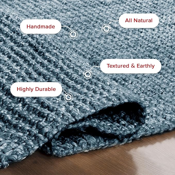 Nuloom Daniela Blue, 7'6" x 9'6", Handmade, Jute, Tassel, Soft and Textured, High Traffic, Stain Resistant, Easy Clean, Durable Area Rug for Bedroom, Living Room, Dining Space, Foyer, Entryway