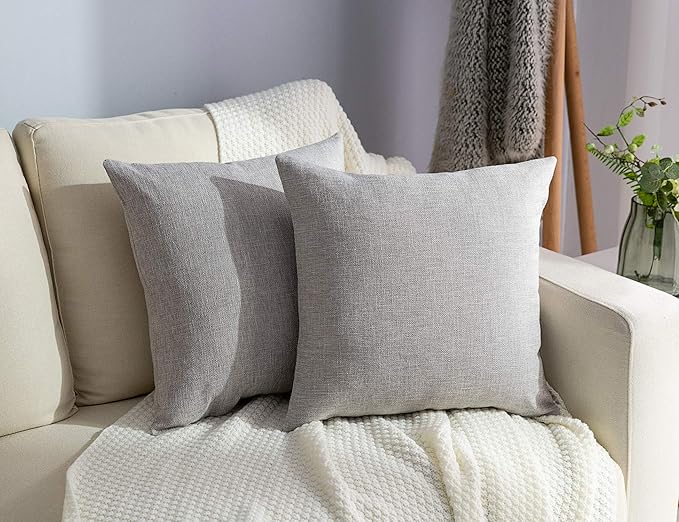 Stellhome Pack of 2 Burlap Throw Pillow Covers Farmhouse Linen Cushion Covers Pillowcase, Home Decor Decorations for Sofa Couch Bed Chair 22x22 Inch/55x55 cm, Grey