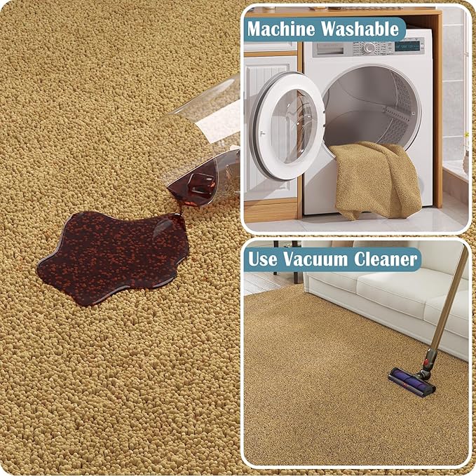 jinchan Solid Plush Area Rug 2x3 Performance Shaggy Washable Rug Indoor Entryway Doormat Soft Modern Faux Wool Cozy Non Slip Carpet for Living Room Kid Room Bedroom Nursery Tan
