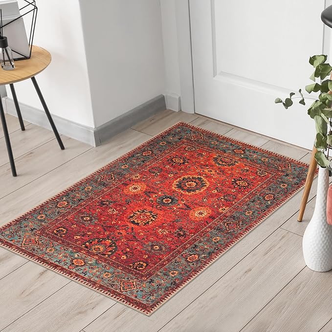 Keen Home Design 2x3 Rug - Machine Washable Entry Rug with Non-Slip Backing, Ideal for Enteryway, Kitchen, Bathroom, Laundry Room - Vintage, Easy Clean, Durable, Low Pile Rug - (2' x 3')
