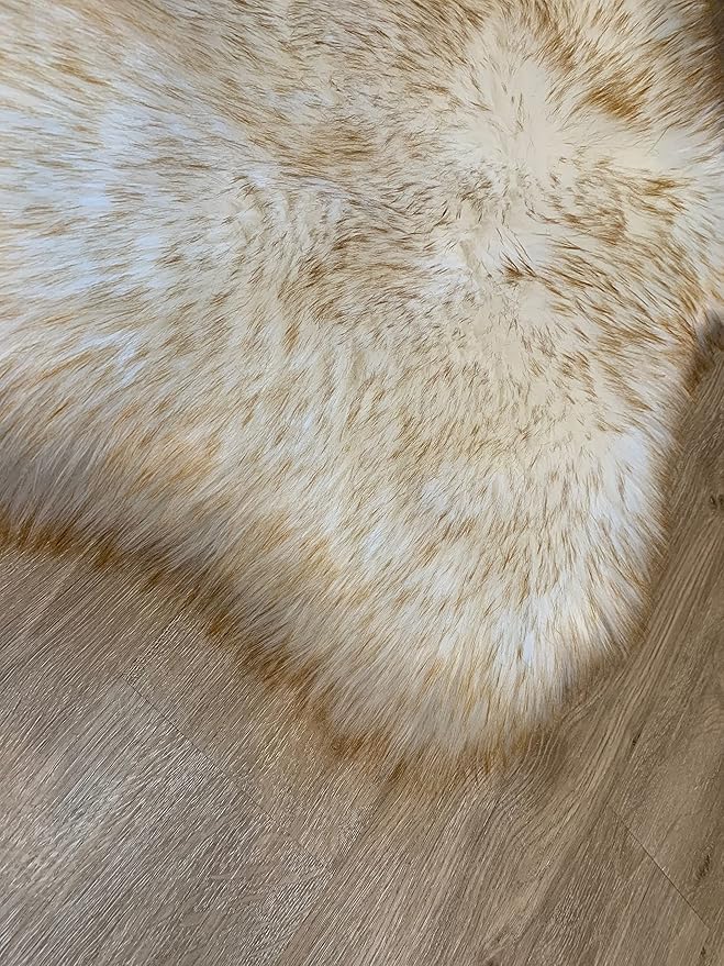 LAMBZY Faux Sheepskin Super Soft Hypoallergenic Silky Shag Rug for Living Room, Kids Room, Sofa (Double Side by Side 3'x4, White/Brown Tips)