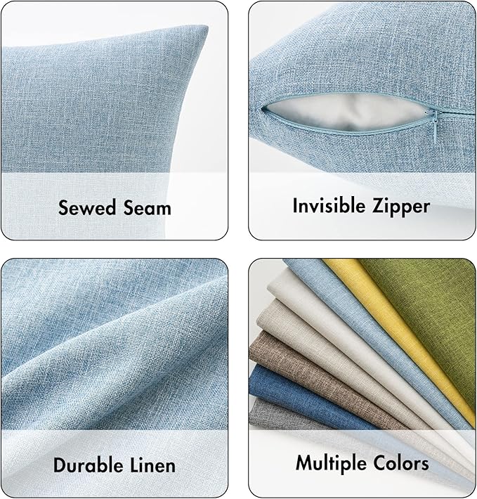 MIULEE Pack of 2 Decorative Linen Burlap Textured Pillow Covers Farmhouse Boho Accent Pillowcases Spring Coastal Home Decor for Couch Sofa Bedroom Living Room 18x18 Inch Light Blue