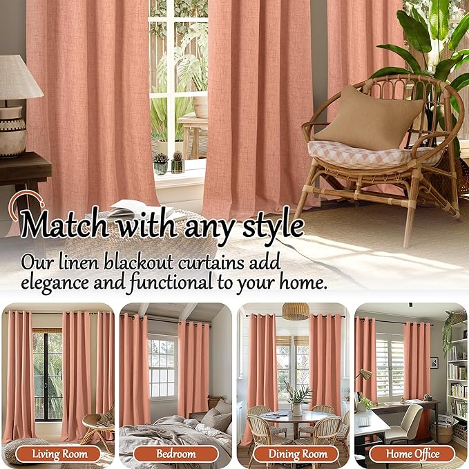 Lajode Linen Blackout Curtains for Bedroom Narrow Window, 38 Inch Wide Thermal Insulated Light Blocking Privacy Small Curtains for Basement Fall Living Room, 38x63 Inch 2 Panels, Terracotta
