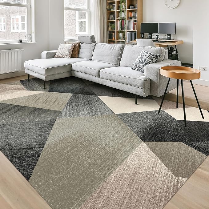 HOMFINE Washable Modern Area Rug - Geometry Style 5x7 Rugs for Living Room, Bedroom, Machine Washable Rug Soft Non Slip Non Shedding Area Rug - Green, 5'x7'