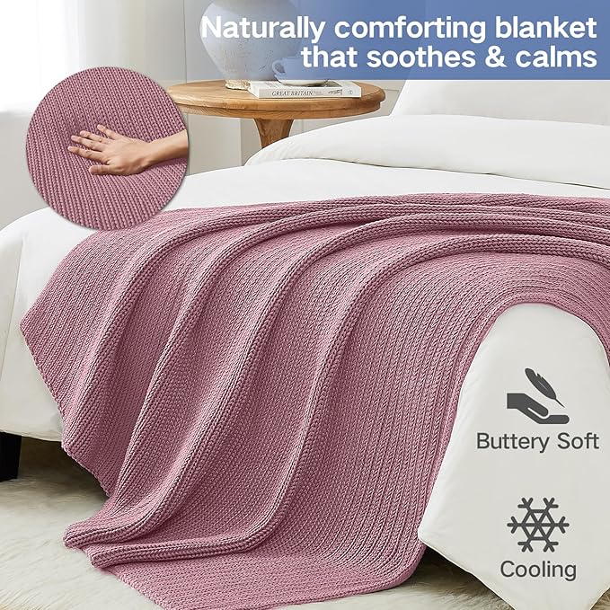 Guohaoi Knitted Weighted Blanket for Adults (Muted Pink 48"x72" 10lbs) No Beads Cooling Throw Blanket for Hot Sleepers, Home Decor Breathable Chunky Knit Heavy Blanket Use on Full Size Bed