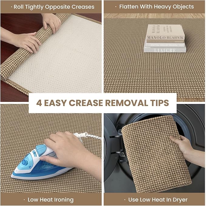 IOHOUZE Washable Area Rug 6x9 Non Slip Rubber Backed Woven Rugs for Living Room, Dining Room Rugs Bedroom Rug, Floor Carpet for Living Room Nursery Office, Orange/Tan/Brown
