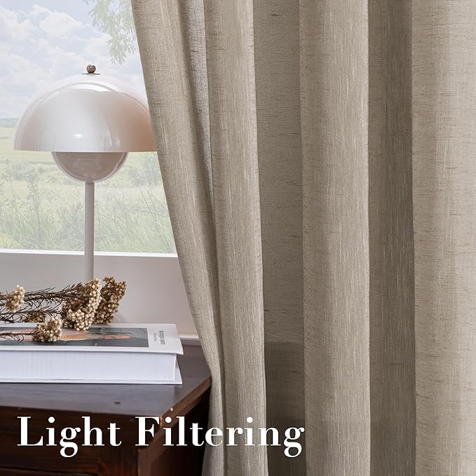 H.VERSAILTEX Linen Curtains Flax Linen Blended Curtain Panels for Living Room/Bedroom Semi Sheer Privacy Curtains 108 inch Length 2 Panels Set Nickel Grommet Window Drapes,Taupe
