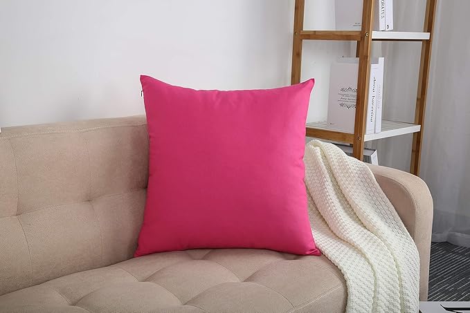 TangDepot Handmade Decorative Solid 100% Cotton Canvas Throw Pillow Cover/Pillow Sham, (12 INCH x12 INCH, Hot Pink, 1 Count (Pack of 1))