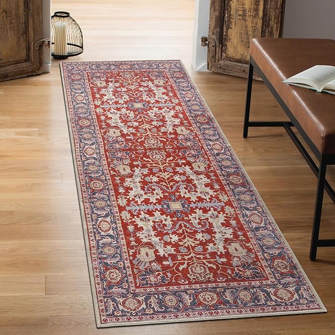 Keen Home Design 2x12 Rug - Machine Washable Runner Rug with Non-Slip Backing, Ideal for Hallway, Entryway, Kitchen, Laundry Room - Vintage, Easy Clean, Durable, Low Pile - (2'6" x 12')