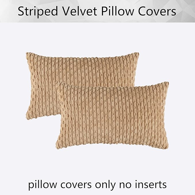 Kevin Textile Pack of 2 Corduroy Decorative Throw Pillow Covers 12x20 Inch Soft Boho Striped Pillow Covers Modern Farmhouse Home Decor for Autumn Sofa Living Room Couch Bed Tan