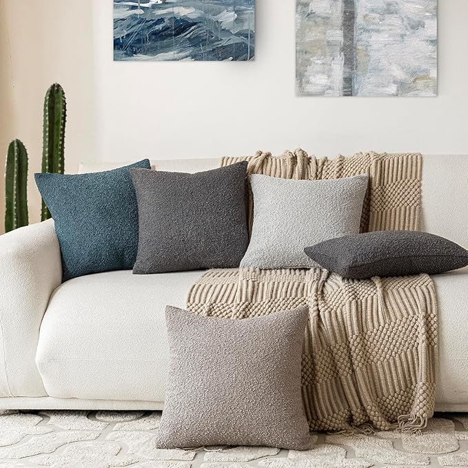 Foindtower Textured Boucle Throw Pillow Covers Accent Solid Pillow Cases Cozy Soft Decorative Couch Cushion Case for Chair Sofa Bedroom Living Room Home Decor, 20 x 20 Inch,Blue