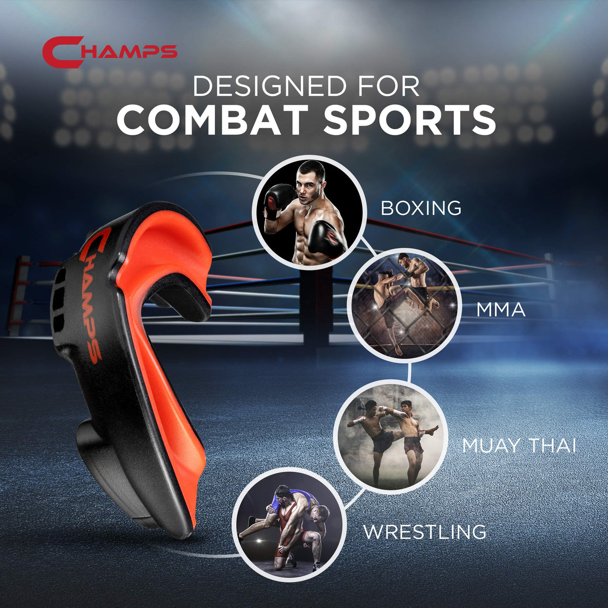 Champs MMA Breathable Mouth Guard for Boxing, MMA, Jiu Jitsu, Muay Thai, Wrestling & Combat Sports – Easy Fit, Boil & Bite Design Mouthpiece – Durable Boxing Mouthguard for Men & Adults, Case Included