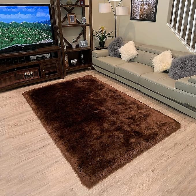 LAMBZY High Pile Super Soft Faux Sheepskin Rug (8'x11', Brown)