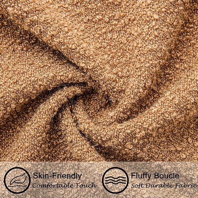 18"x18" Tobacco Boucle Throw Pillow Covers with Faux Leather Accents Set of 2 Fluffy Textured Decorative Pillow Cases for Couch Bed Boho Farmhouse Square Cushion Covers for Nordic Home Décor