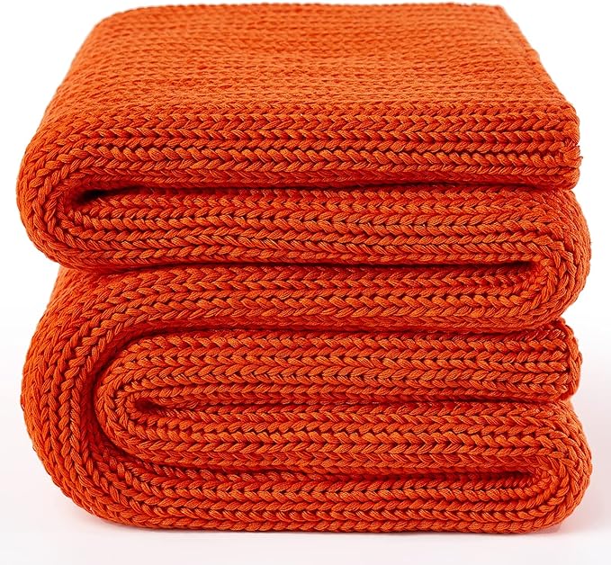 Guohaoi Knitted Weighted Blanket for Adults (Orange 60"x80" 12lbs) No Beads Cooling Throw Blanket for Hot Sleepers, Home Decor Breathable Chunky Knit Heavy Blanket Use on Queen/King Size Bed