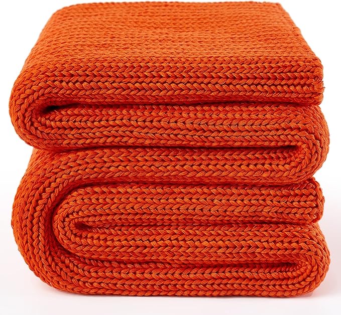 Guohaoi Knitted Weighted Blanket for Adults (Orange 60"x80" 25lbs) No Beads Cooling Throw Blanket for Hot Sleepers, Home Decor Breathable Chunky Knit Heavy Blanket Use on Queen/King Size Bed