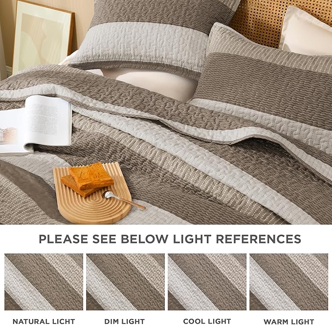 Litanika California King Quilt Set Hazel - Cal King Oversized Stripe Comforter Bedspreads & Coverlets - Soft Lightweight Quilted Bedding Set for All Season(1 Quilt, 2 Pillowcases)