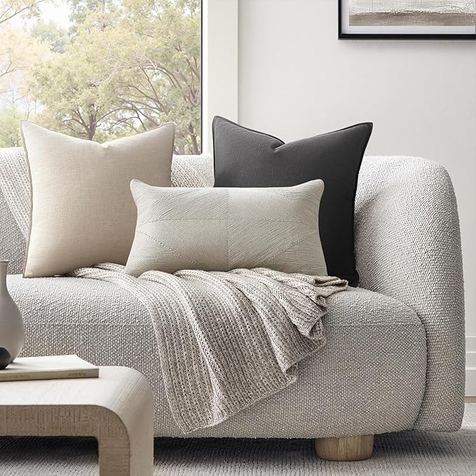 Neutral Grey Linen Pillow Covers Pack of 4 Decorative Natural Solid Throw Pillow Covers Soft Accent Boho Farmhouse Couch Pillowcases Modern Home Decors for Living Room Bed Sofa 20x20 Inch