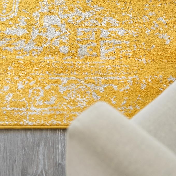 Rugs.com Arlington Collection Rug – 9' x 12' Yellow Medium-Pile Rug Perfect for Living Rooms, Large Dining Rooms, Open Floorplans