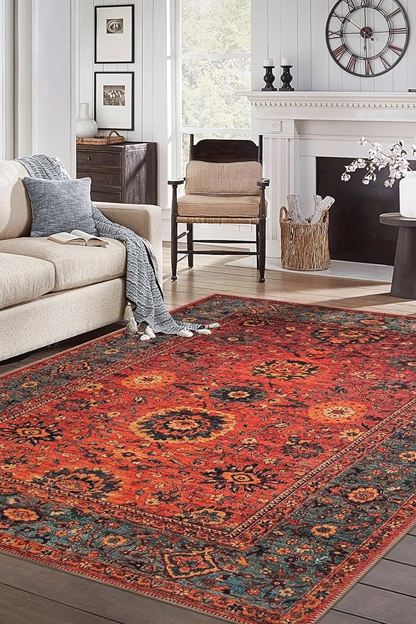 Keen Home Design 5x7 Rug - Machine Washable Area Rug with Non-Slip Backing, Ideal for Living Room, Dining Room, Bedroom - Vintage, Easy Clean, Durable, Low Pile Rug - (5' x 7')