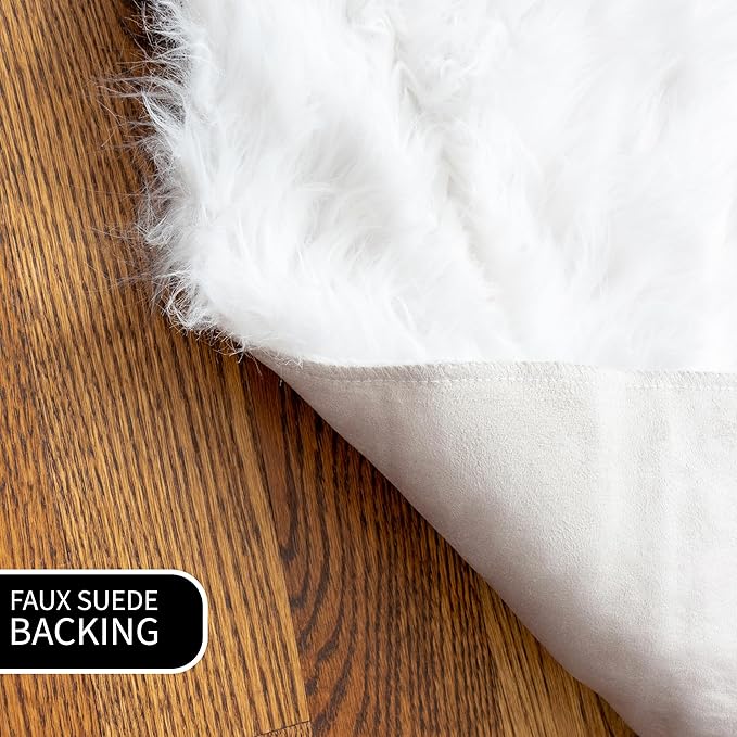 Super Area Rugs 3x5 White Faux Fur Shag Rug for Bedroom, Living Room - Silky Soft Shag Rug, Glam Modern Fluffy Carpet