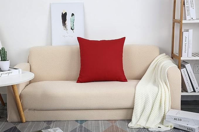 TangDepot Cotton Solid Throw Pillow Cover, 12 INCH x 12 INCH, Deep Red