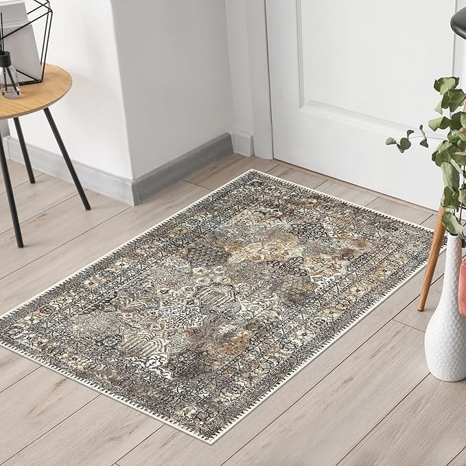 Keen Home Design 2x3 Rug - Machine Washable Entry Rug with Non-Slip Backing, Ideal for Enteryway, Kitchen, Bathroom, Laundry Room - Vintage, Easy Clean, Durable, Low Pile Rug - (2' x 3')