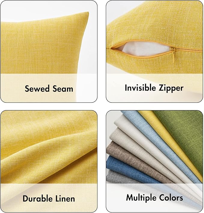 MIULEE Pack of 2 Decorative Linen Burlap Textured Pillow Covers Farmhouse Boho Accent Pillowcases Spring Home Decor for Couch Sofa Bedroom Living Room 18x18 Inch Yellow