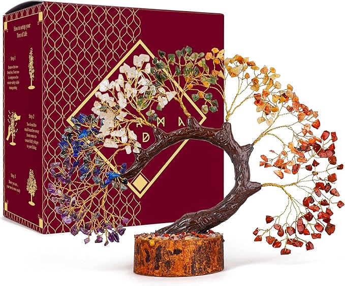 7 Chakra Crystal Tree of Life for Home, Office Desk Decor, Handmade Bonsai Trees for Positive Energy, Money, Good Luck Birthday Gifts for Women, Mom