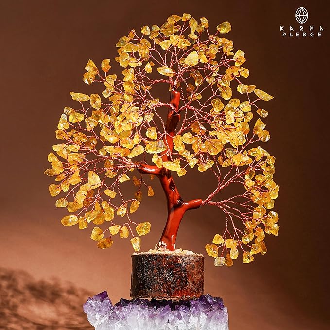Crystal Tree Gifts for Women, Chakra Healing Citrine Crystals Handmade Tree of Life for Home and Office Desk Decoration, Reiki Healing, Good Luck, Positive Energy, Money, Birthday Gifts