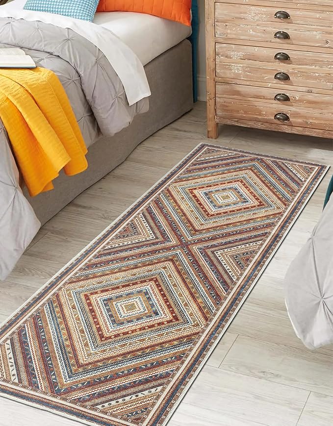 Keen Home Design 2x10 Rug - Machine Washable Runner Rug with Non-Slip Backing, Ideal for Hallway, Entryway, Kitchen, Laundry Room - Vintage, Easy Clean, Durable, Low Pile - (2'6" x 10')