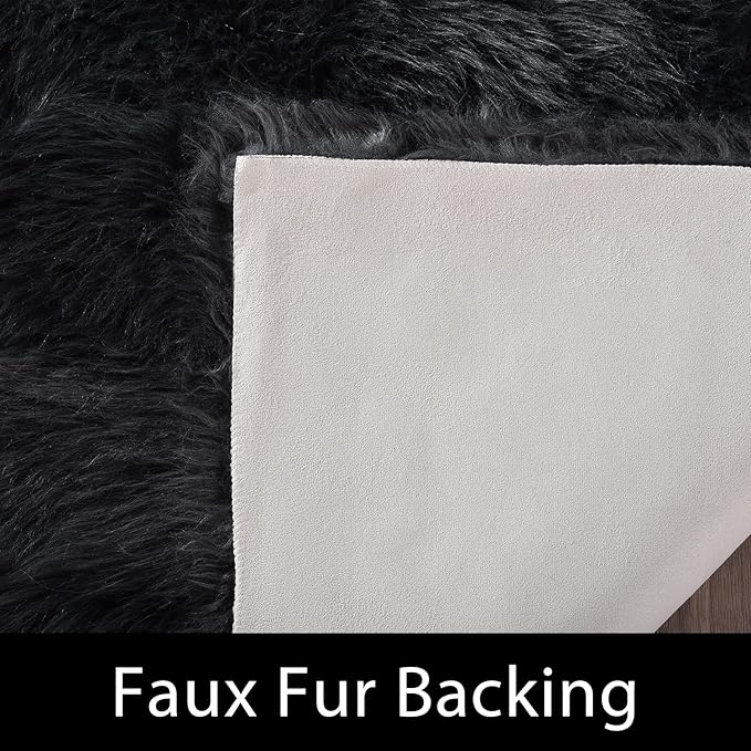 Latepis Dark Grey Runner Rugs 2x6 Faux Sheepskin Fur Rug Bedside Super Soft Fluffy Rugs for Bedroom and Living Room Fuzzy Shaggy Rug Luxury Home Decor