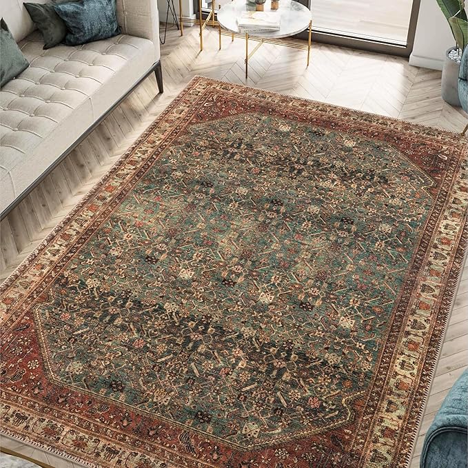 Keen Home Design 9x12 Rug - Machine Washable Area Rug with Non-Slip Backing, Ideal for Living Room, Dining Room, Bedroom - Vintage, Easy Clean, Durable, Low Pile Rug - (9' x 12')