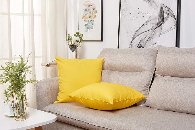 TangDepot Handmade Decorative Solid 100% Cotton Canvas Throw Pillow Covers/Pillow Shams, (24"x24", Yellow)