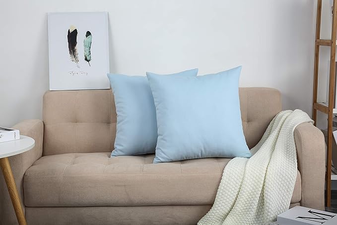 TangDepot Handmade Decorative Solid 100% Cotton Canvas Throw Pillow Covers/Cushion Covers, 45 Colors Available - (20" x20" , Light Blue, 2 Count (Pack of 1))