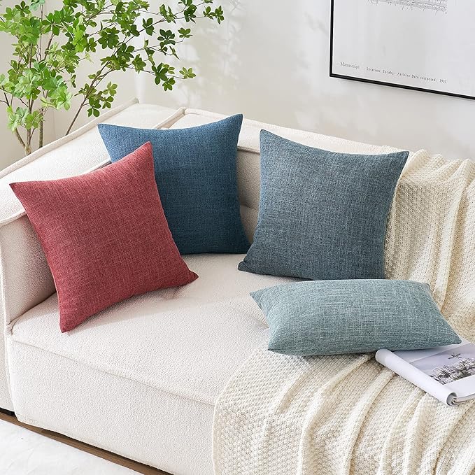 MIULEE Pack of 2 Decorative Linen Burlap Textured Pillow Covers Farmhouse Boho Accent Pillowcases Spring Coastal Home Decor for Couch Sofa Bedroom Living Room 20x20 Inch Grey Blue